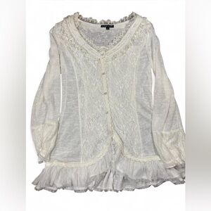 The Pyramid Collection Cream Lace Cardigan Size Small Frilly Lace Cardigan